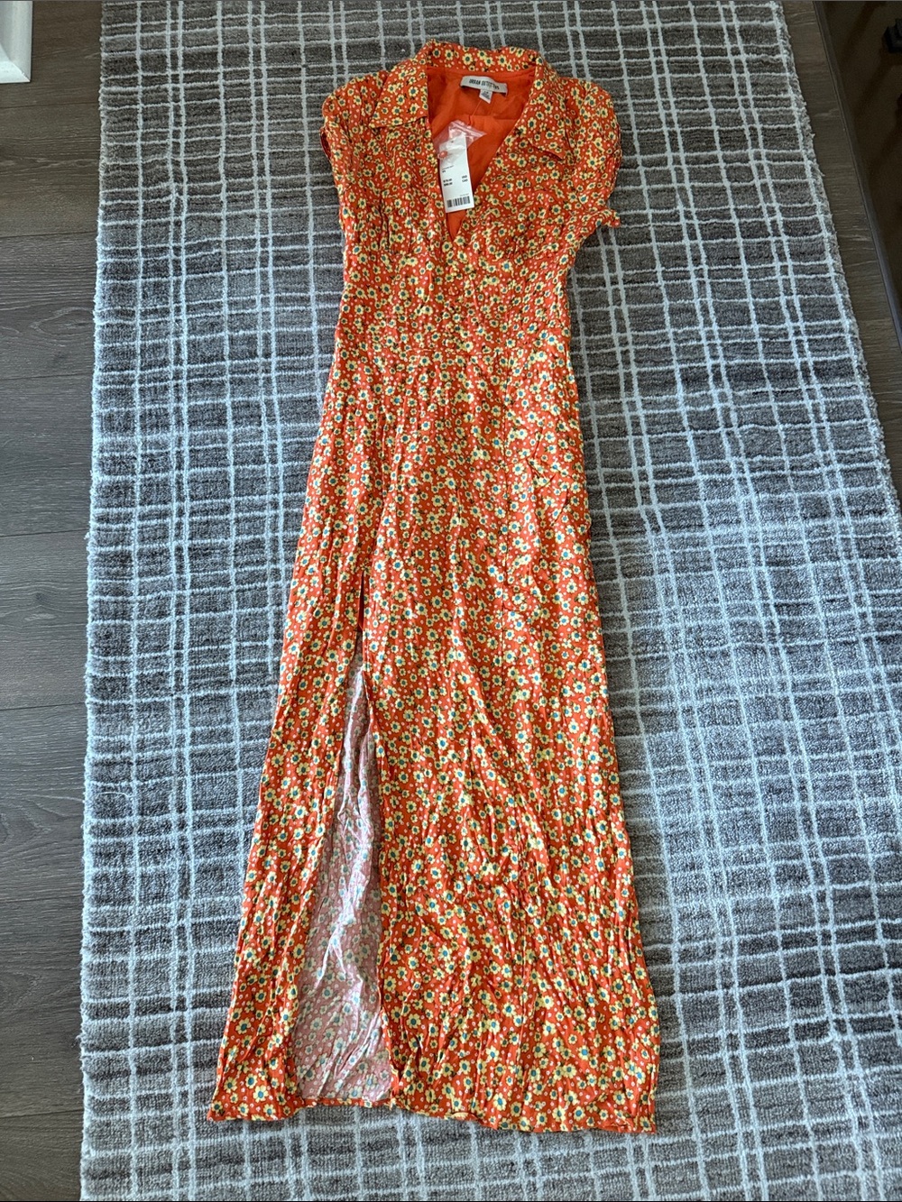 Orange Floral Maxi Dress with V-Neck and Side Slit